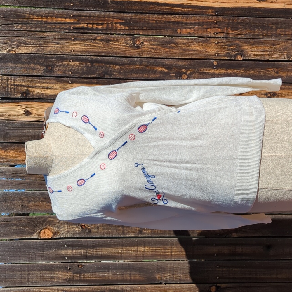 Love Anyone? White Tennis-Themed Vintage Sweater